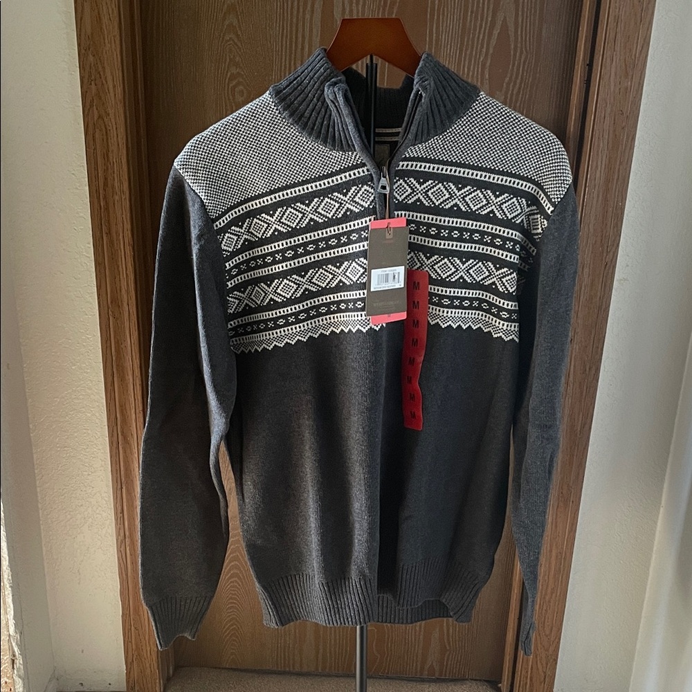 Weatherproof Men's Black and White 1/4 Zip Up Sweater